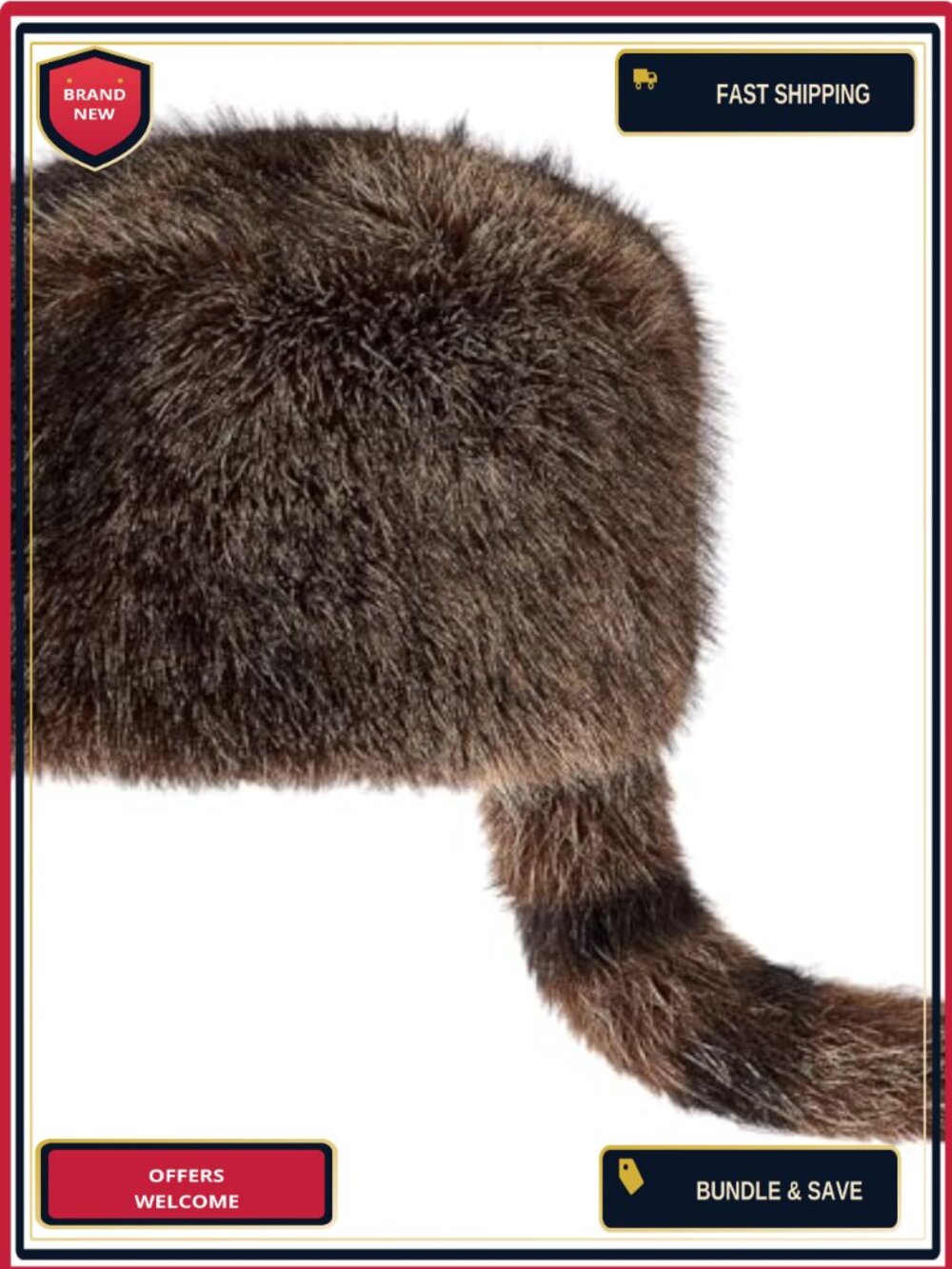 Faux Fur Raccoon Tail Hat Coonskin Cap Unisex Adult Costume